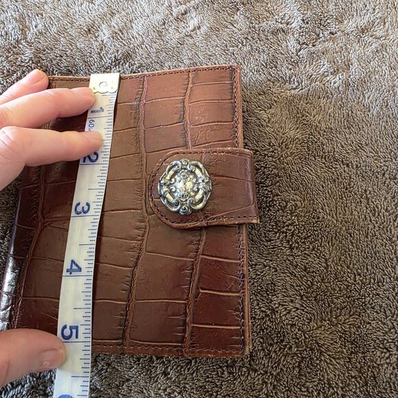 Brighton Vintage Brown Croc Embossed Leather Wallet Bifold Silver Medallion Snap - Picture 11 of 11